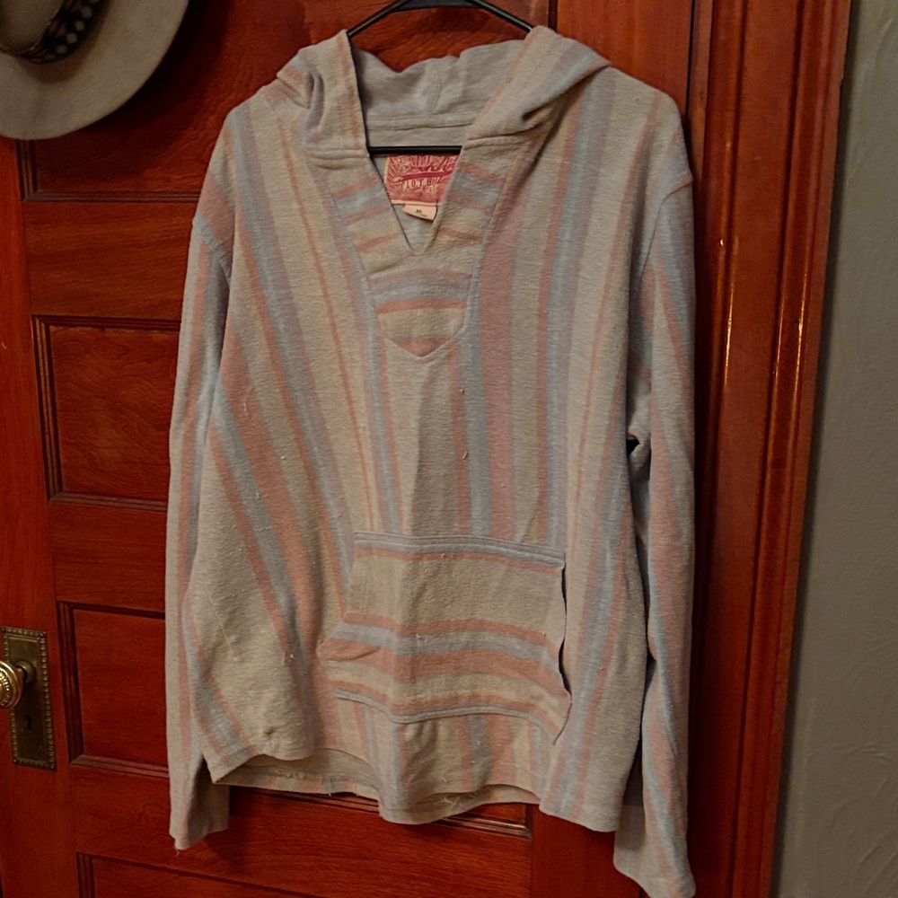 Brooklyn Cloth Gray and Pink Striped Hoodie